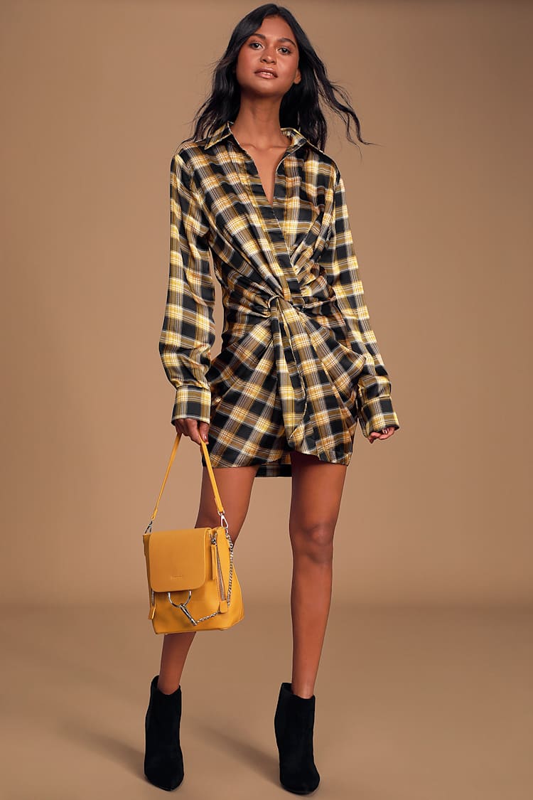 yellow plaid dress shirt