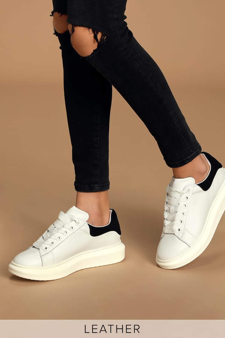 Steven Glazed Sneaker - Black and White Sneakers - Platform Shoes - Lulus