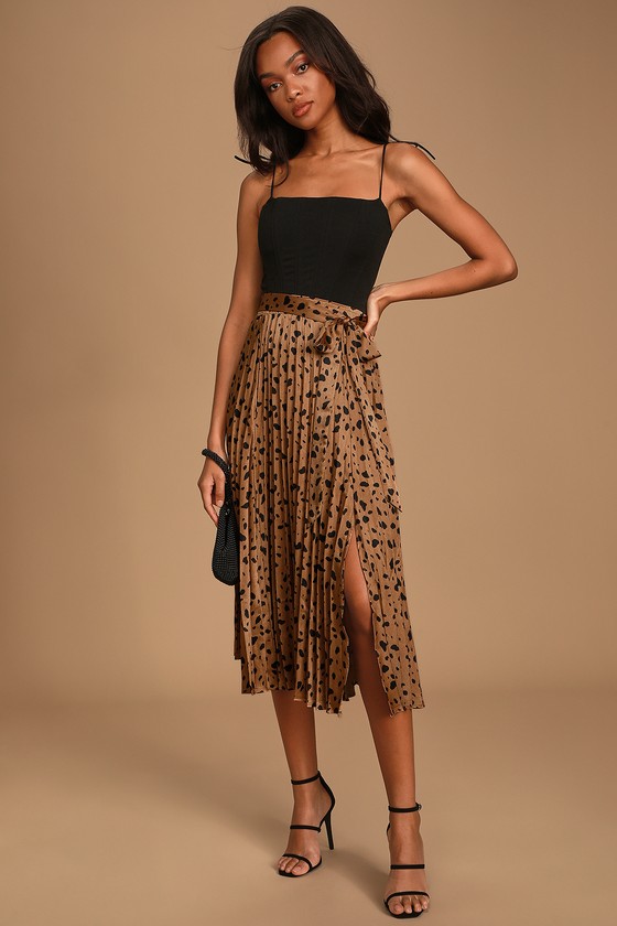 Moon River - Brown Leopard Print Skirt - Pleated Midi Skirt - Lulus