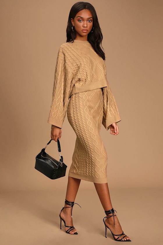 Styled Sensation Camel Two-Piece Cable Knit Sweater Dress 2