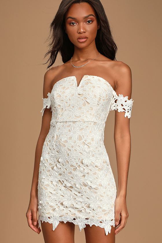 Venice Villa White Crochet Lace Off-the-Shoulder Mini Dress 2