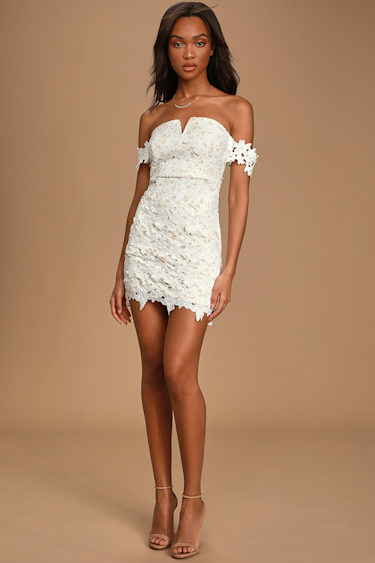 Lovely White Lace Dress Off-the-Shoulder Mini Dress Bodycon