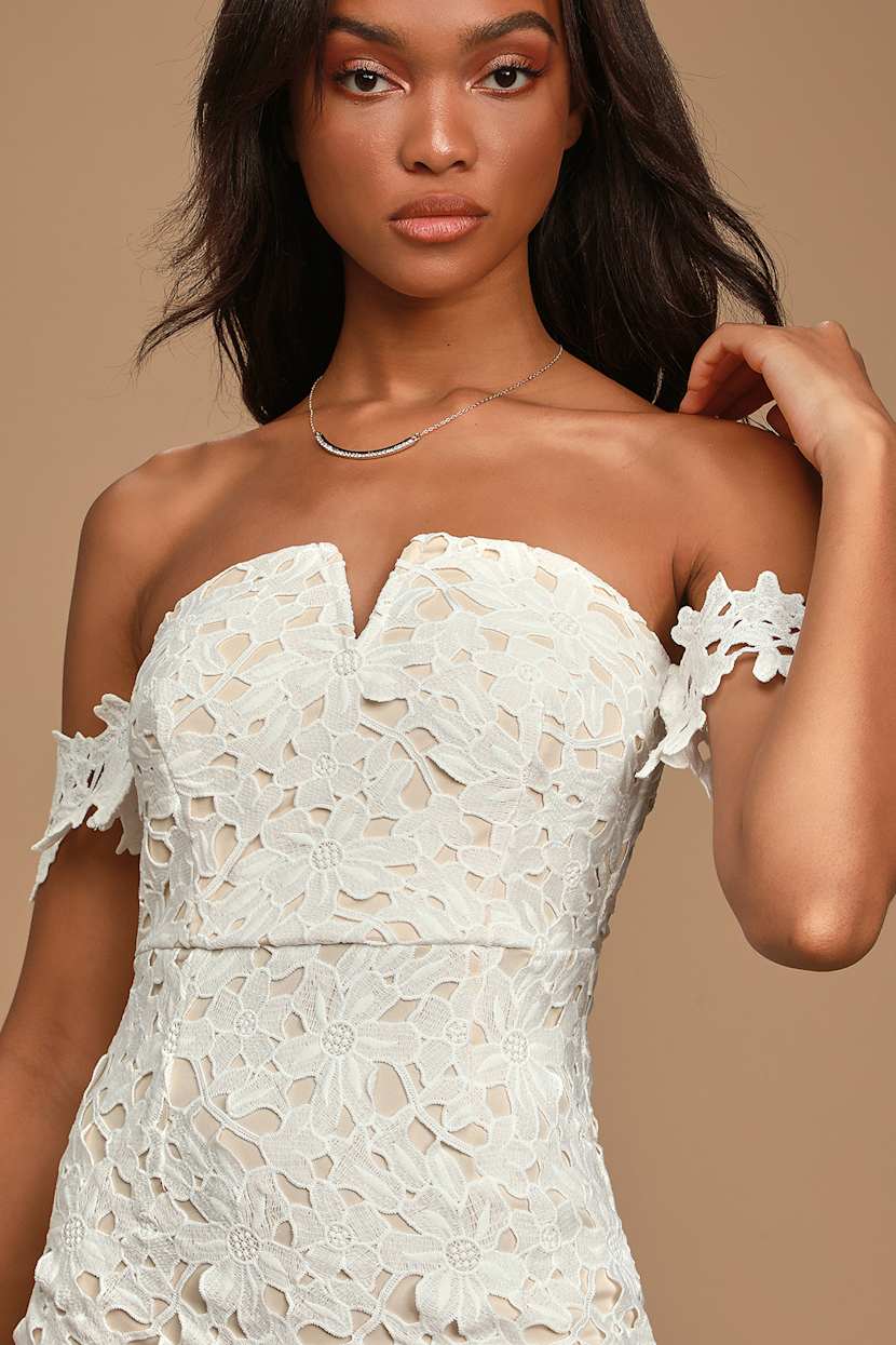 white crochet off the shoulder dress Tallulah Off-Shoulder Crochet Dress White