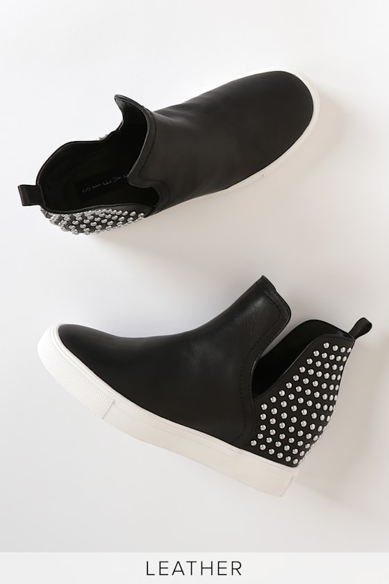 Chloey Black Leather Studded Wedge Sneakers 4