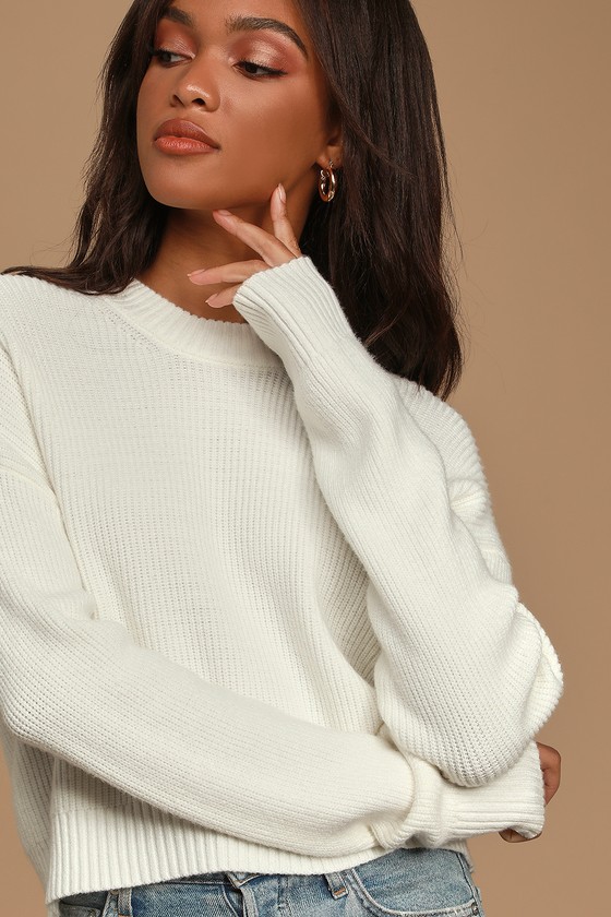 Huddle Up White Knit Pullover Sweater