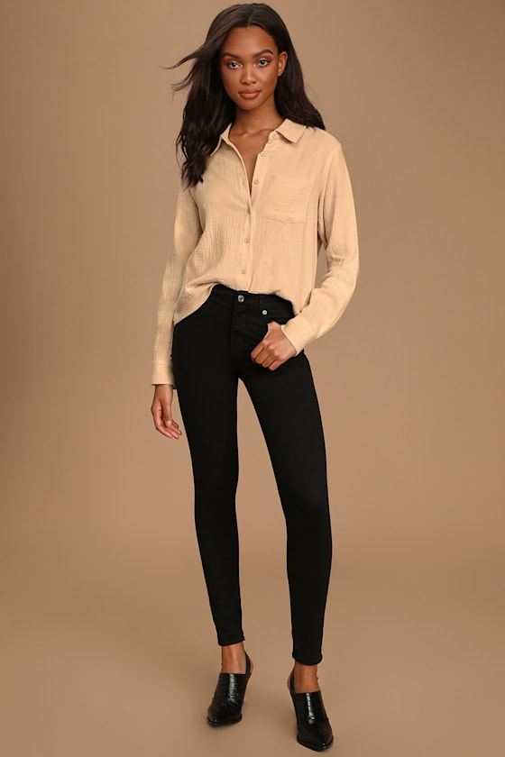 Always Prepared Beige Long Sleeve Button-Up Top 3