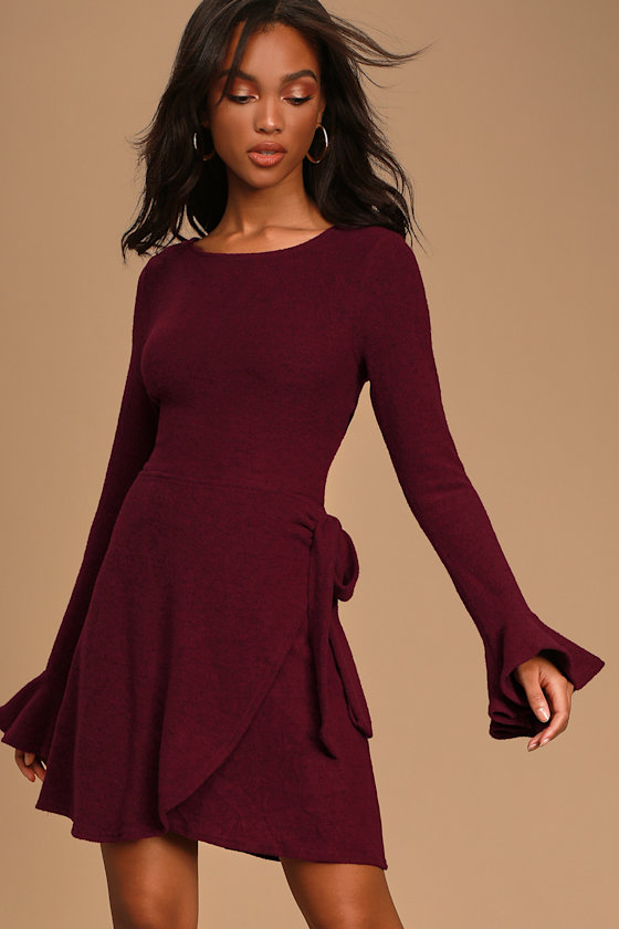 Favorite Tune Burgundy Faux Wrap Sweater Dress 3