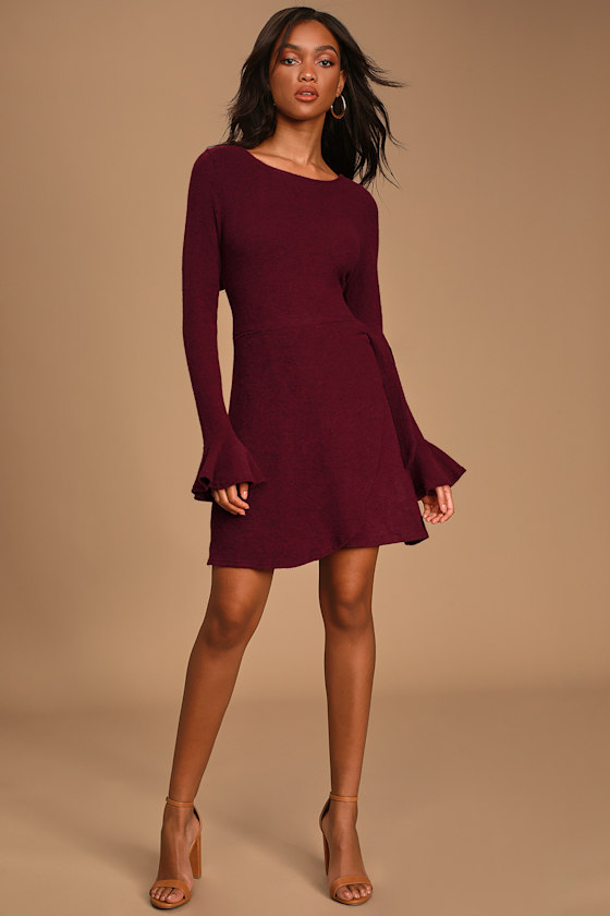 Favorite Tune Burgundy Faux Wrap Sweater Dress 2