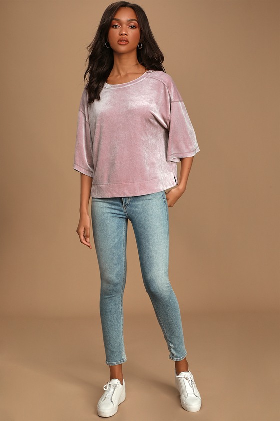 Navy Free People Washed Velvet tee