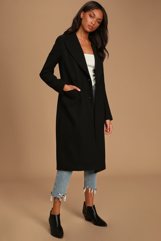 Avec Les Filles Black Coat - Long Peacoat - Wool Blend Coat - Lulus