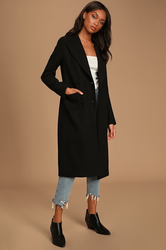 Crisp Morning Black Double-Breasted Wool Coat 5
