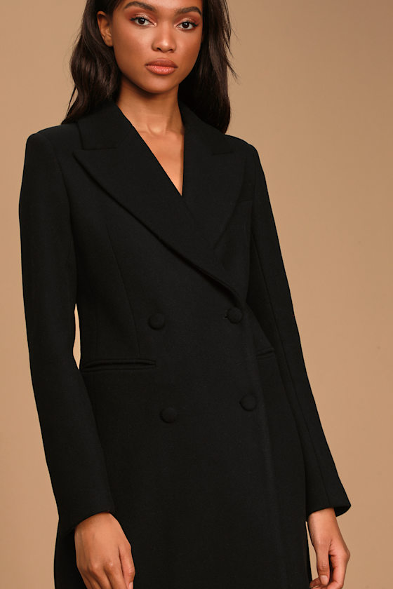 Crisp Morning Black Double-Breasted Wool Coat 2