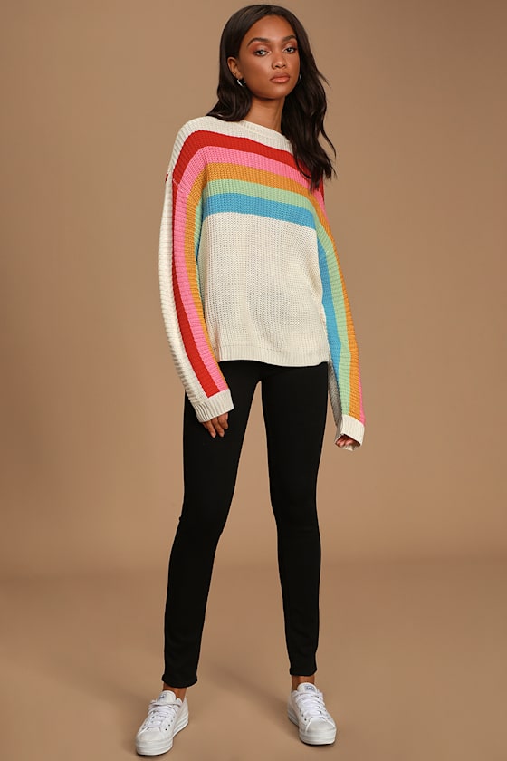 Rainbow Sweater - Cream Striped Sweater 