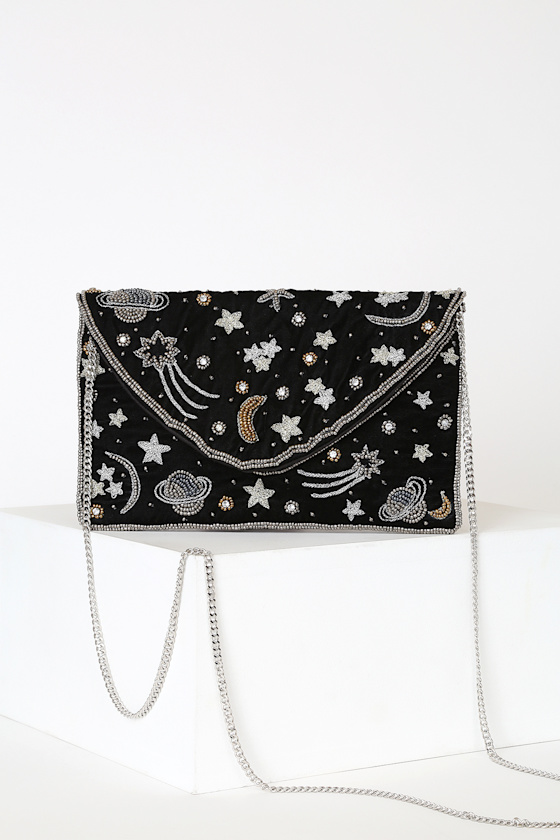 Constellation Black Velvet Beaded Clutch 3