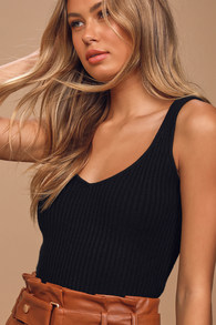 Go With Me Black Ribbed Knit Cropped Tank Top