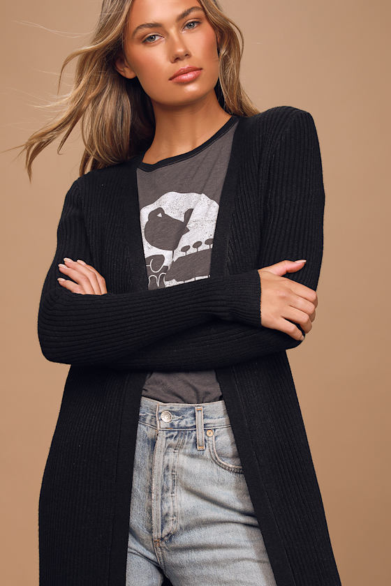 black ribbed cardigan long