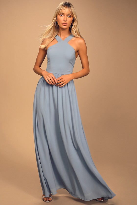 Beautiful Light Blue Dress - Maxi Dress - Halter Dress - Lulus