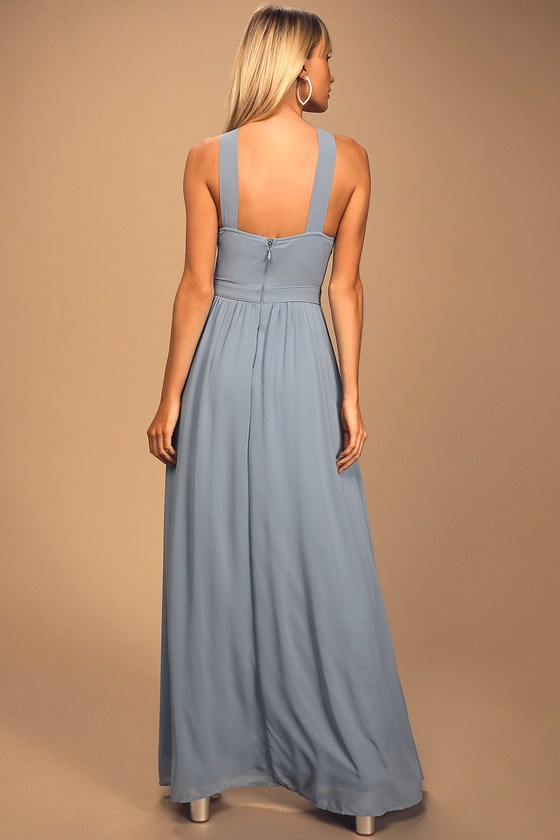 Beautiful Light Blue Dress - Maxi Dress - Halter Dress