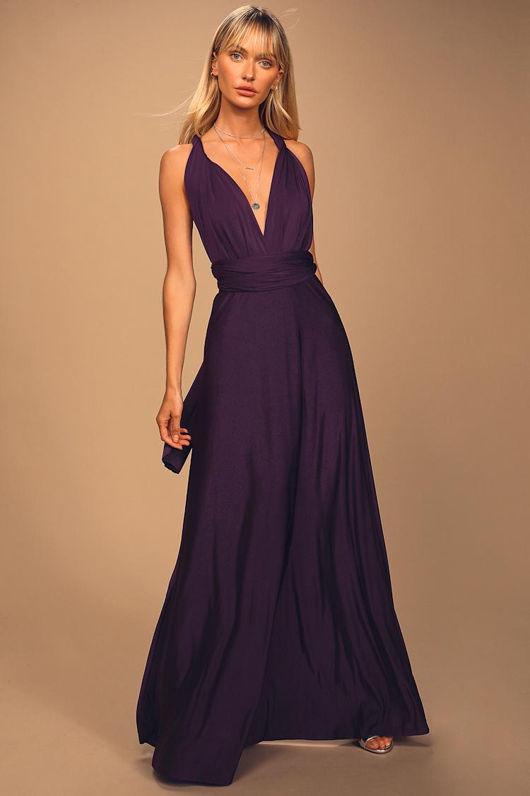 fitted lace wedding dress Primavera 3913 V-Neck Long Sequin Prom Dress -PromGirl Purple / 16 main image 1
