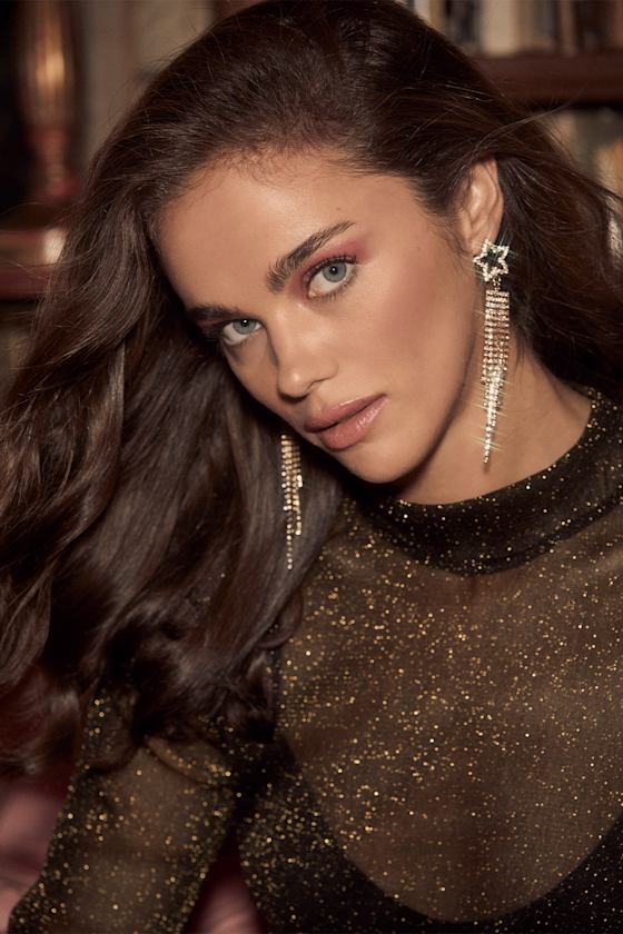 Star Gazer Gold Rhinestone Drop Earrings 2