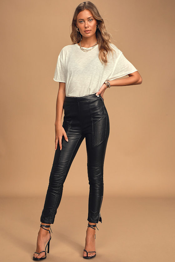 Kaelin Black Vegan Leather Moto Leggings 5