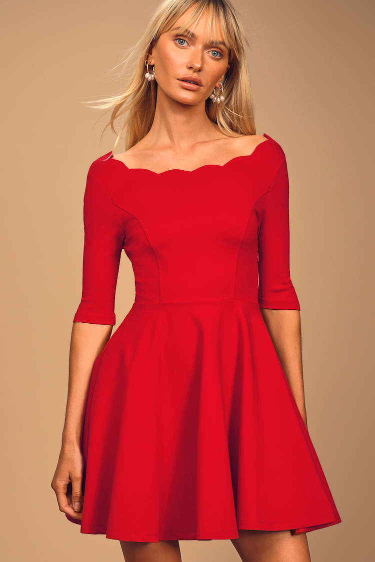 Cute Red Dress - Scalloped Dress - Skater Dress - $46.00 - Lulus
