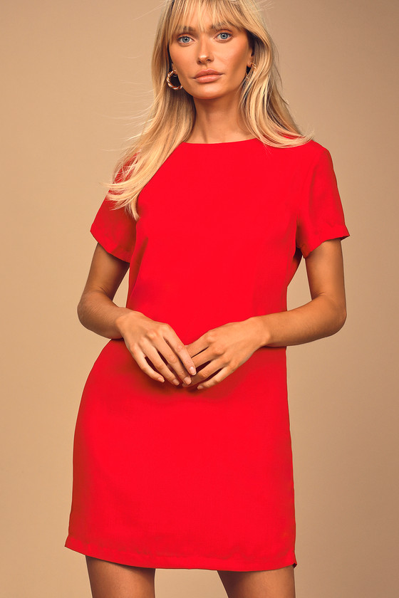 Chic Red Dress - Shift Dress - Short ...