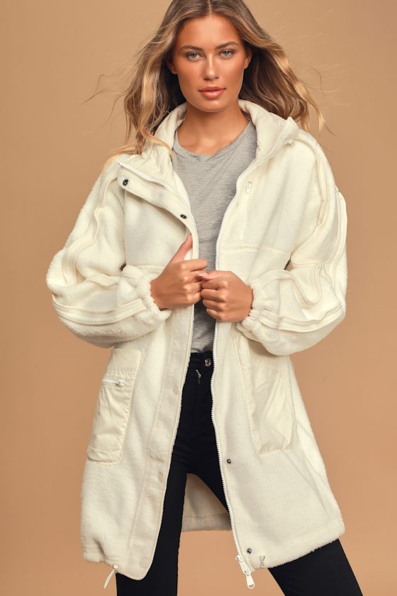 Free People Glacier White Fleece Jacket Longline Jacket Lulus