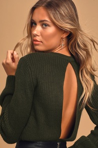 Ride On By Dark Olive Green Knit Backless Cropped Sweater
