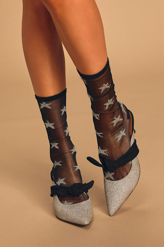Lucky Stars Black and Silver Sheer Socks 2