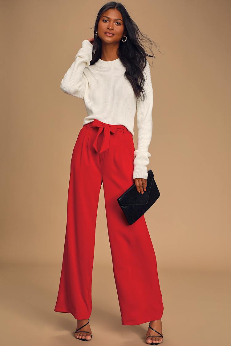 Wide Stride Red Wide-Leg Pants