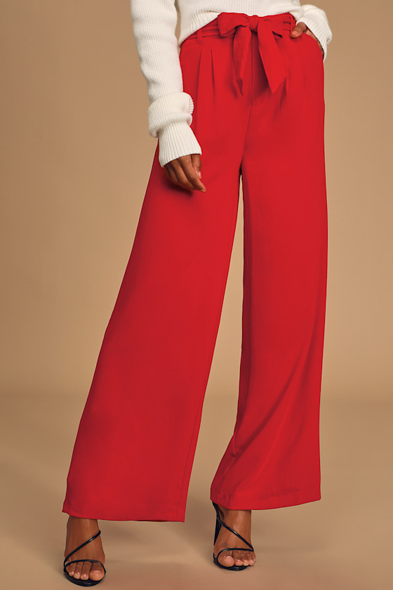 Wide Stride Bright Red Wide-Leg Pants 4