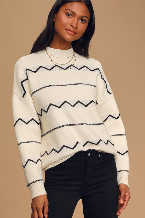 Lost + Wander Bonfire - White and Black Sweater - Knit Pullover - Lulus