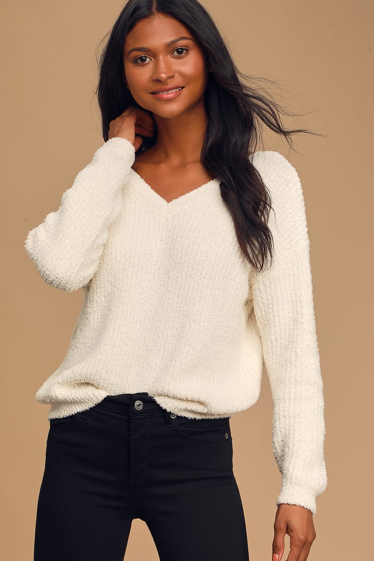 Cute Cream Sweater - V-neck Sweater - Soft Knit Sweater - Lulus