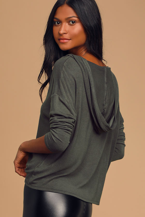 Casually Cute Charcoal Grey Knit Hooded Top 5