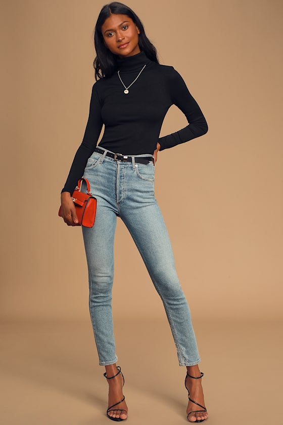 Lulus | Sherie Black Ribbed Long Sleeve Turtleneck Top | Size X-Small | Vegan Friendly