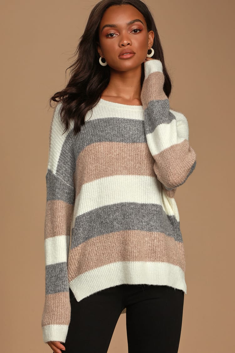 Cute Ivory Striped Sweater - Knit Sweater - Pullover Sweater Top