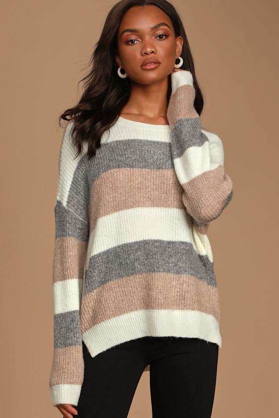 Come Get Cozy Ivory Multi Striped Knit Sweater 2