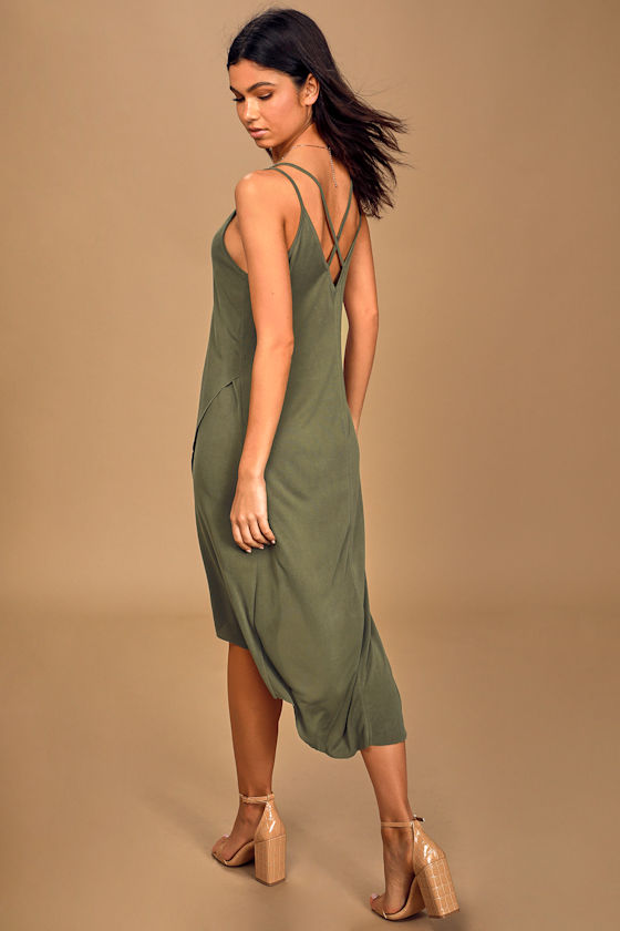 olive green high low dress