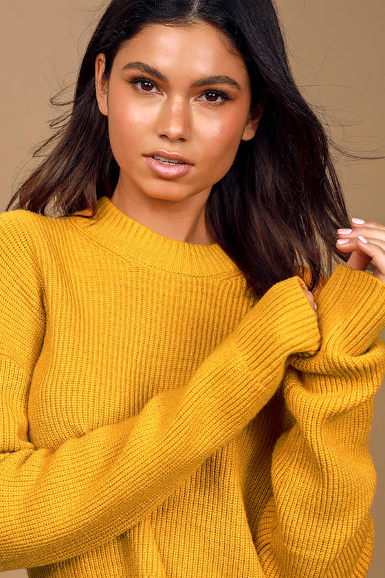 Cute Yellow Sweater Stretch Knit Sweater Pullover Sweater Lulus