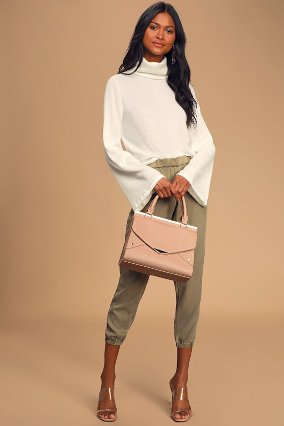 Alvina White Ribbed Turtleneck Sweater Top 1