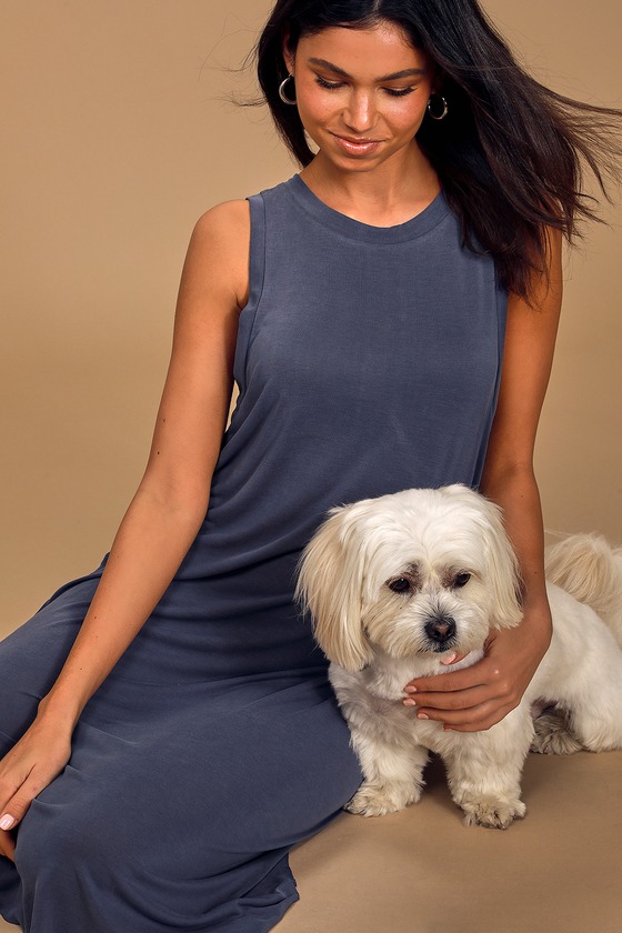 LUSH Washed Denim Blue Dress - Sleeveless Dress - Midi Dress - Lulus
