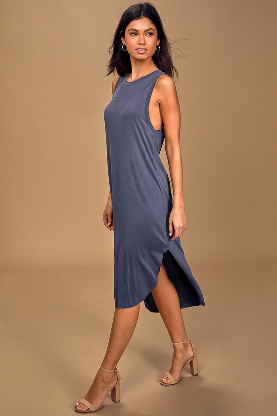 LUSH Washed Denim Blue Dress - Sleeveless Dress - Midi Dress - Lulus