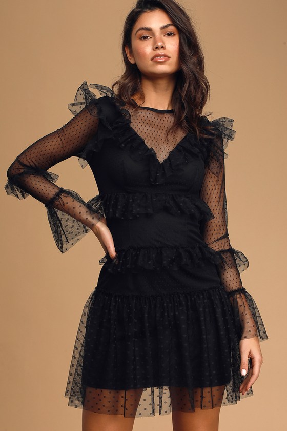 black ruffle dress with sleeves