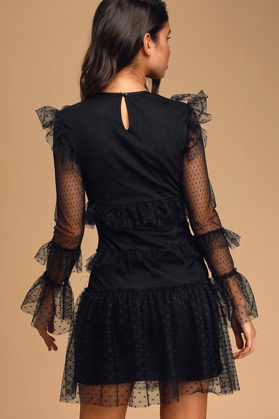 Black ruffle mesh best sale dress