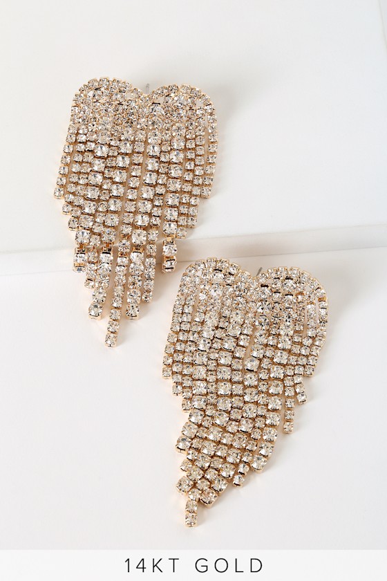 Showstopper 14K Gold Rhinestone Statement Earrings 2