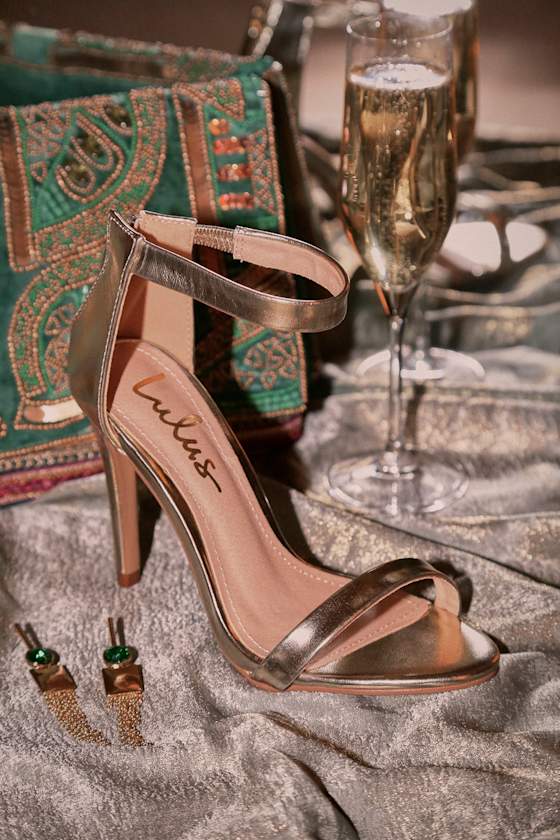 Search the Stars Gold Ankle Strap Heels 1