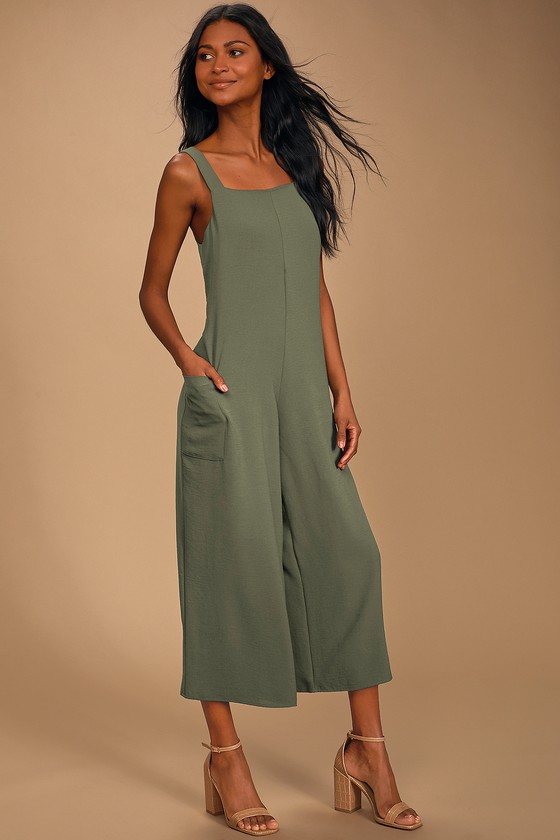 Wide-Leg Jumpsuit - Olive Green Culotte Jumpsuit - Woven Overalls - Lulus