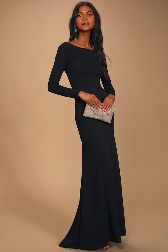 Chic Black Dress Long Sleeve Maxi Dress Formal Maxi Dress