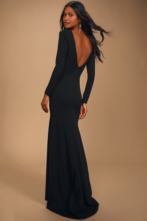 Wait For Me Black Long Sleeve Maxi Dress Lulus